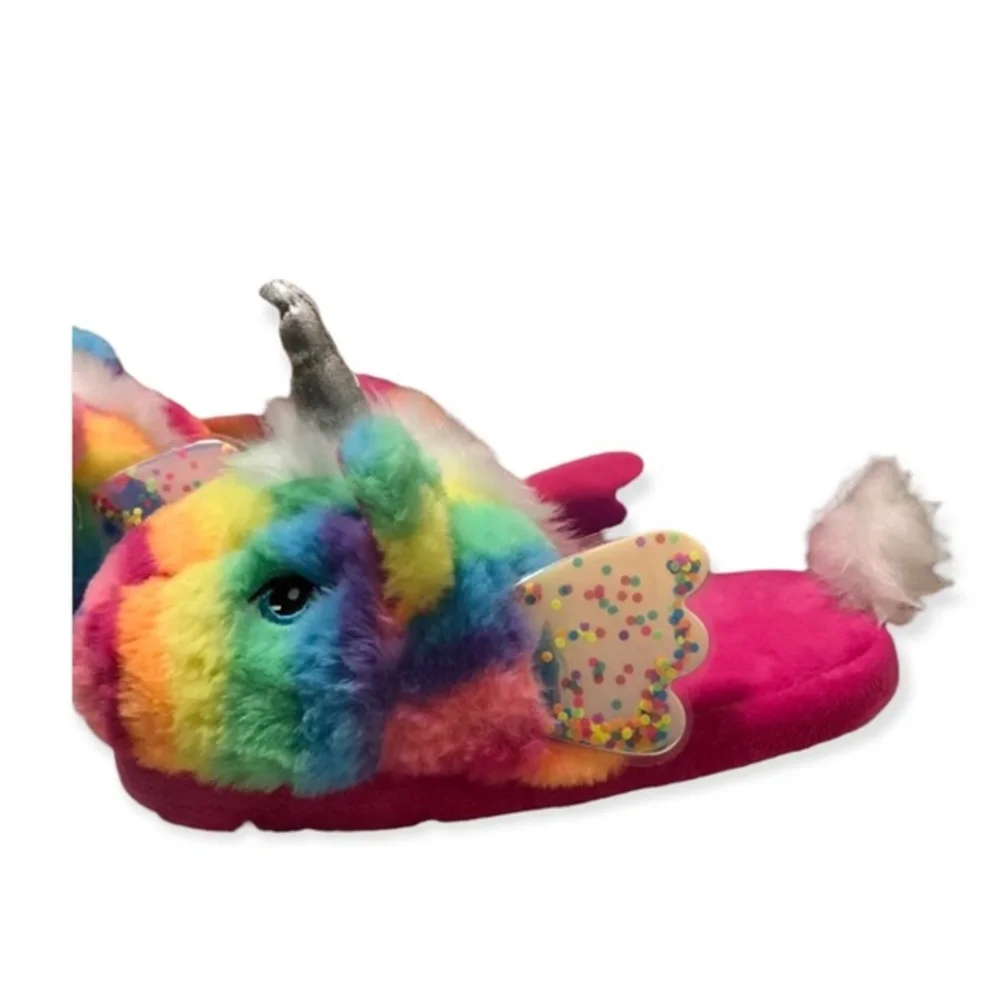 Wonder Nation Slippers‎ Girls Size 4-5 Unicorn Slip On Rainbow
